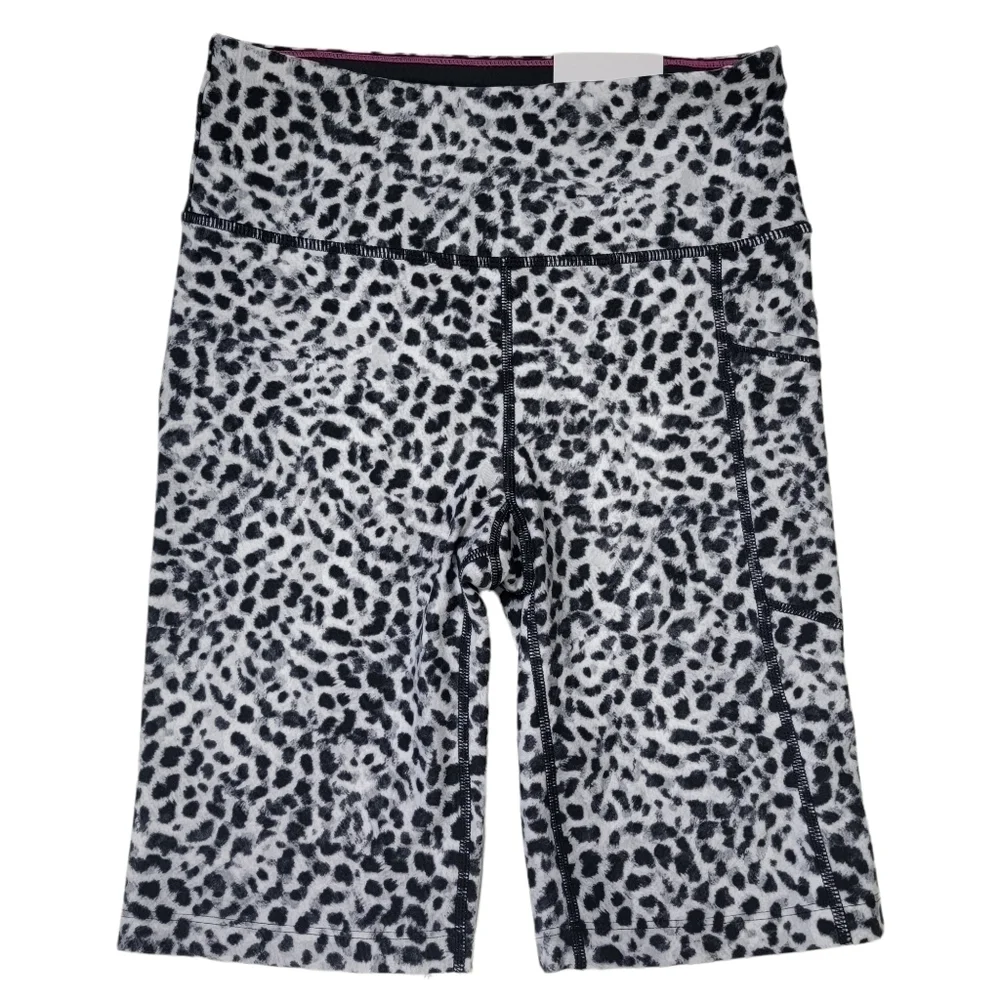 Calvin Klein High Waist 9 Inch Black White Waterspot Print Yoga Bike Short - Picture 1 of 8
